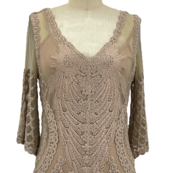 AS BY DF Crochet Lace Bell Sleeves fairy Goth Special Occasion Dress M - Picture 2 of 15